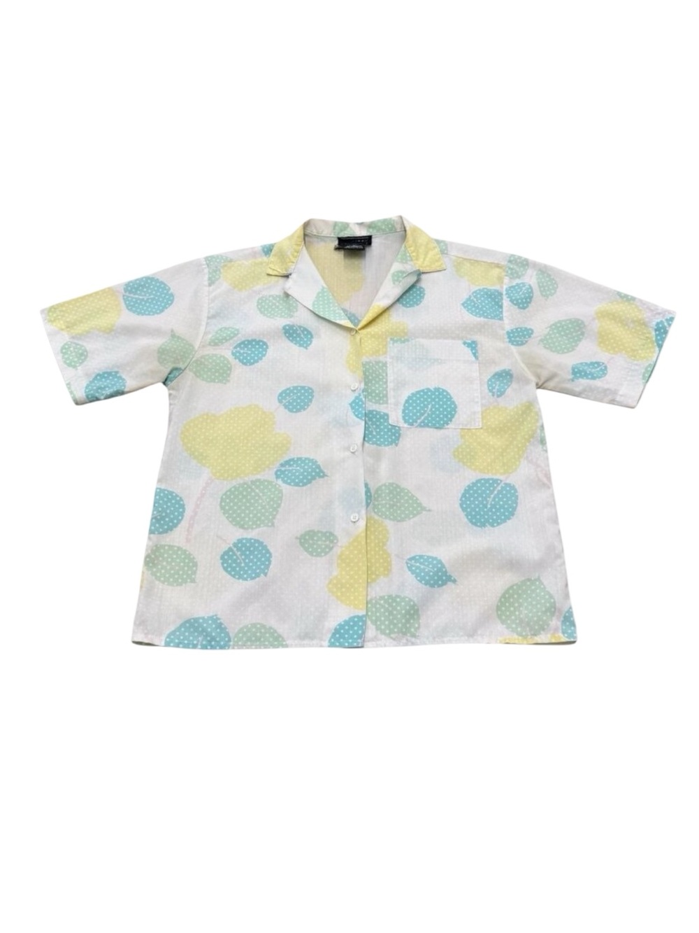 Vintage 90s Mister Leonard Lemon Print Button Up Blouse White Blue Yellow